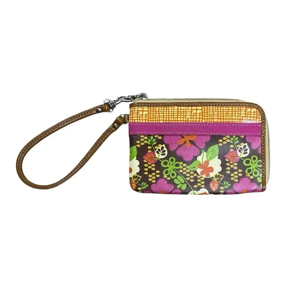 Y2K Fossil Floral Leather Trim Wristlet